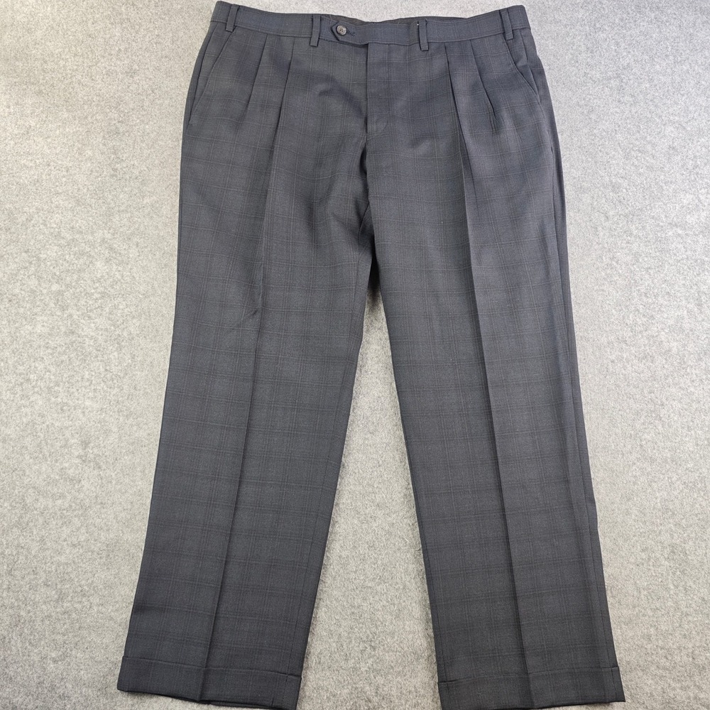 Lauren Ralph Lauren Dress Pants Mens 38x29 Pleated Charcoal Gray Plaid Wool